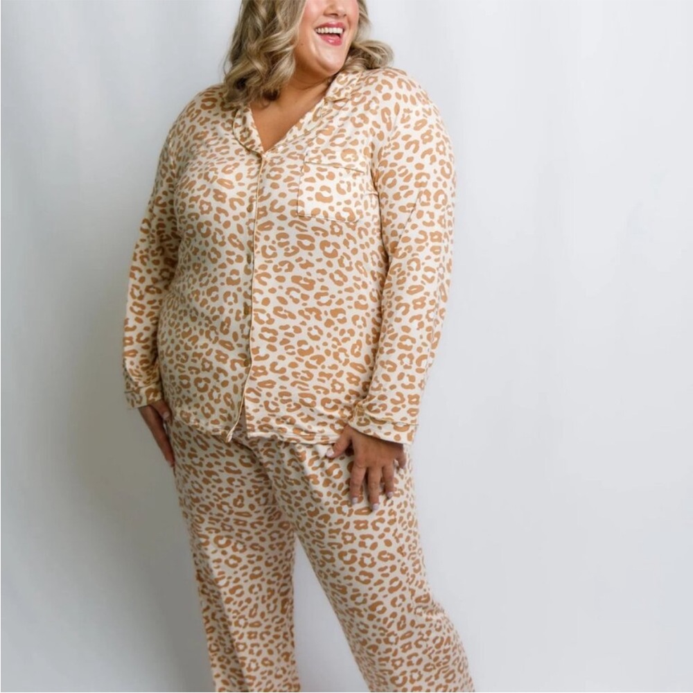 In My Sundays Mallory Ervin Neutral Leopard Animal Print Pant Pajama Set XL